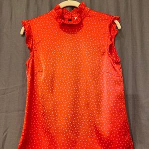 Julie Brown Orange Polka Dot silk Top